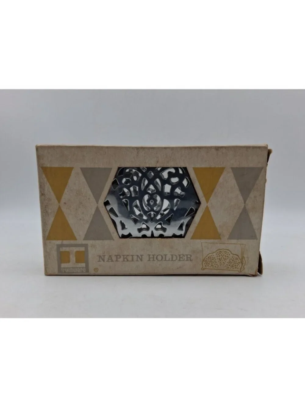Vintage Irvin Ware USA Chrome/Silver Lace Filigree Napkin Holder/Letter Holder